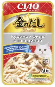INABA Ciao Kinnodashi влажный корм для взрослых кошек Куриное филе/Говядина в желе (пауч)