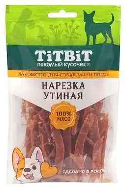 TiTBiT лакомство для собак мини пород нарезка утиная